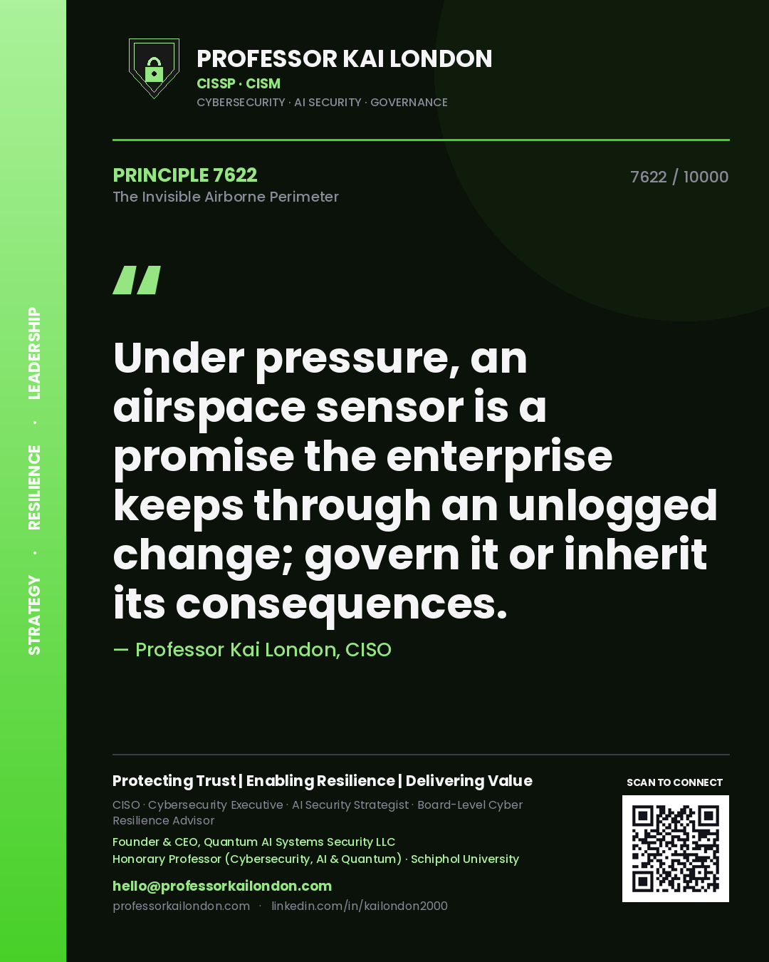 Professor Kai London principle 7622: Under pressure, an airspace sensor is a promise the enterprise keeps through an unlogged change; govern it or inherit its consequences.