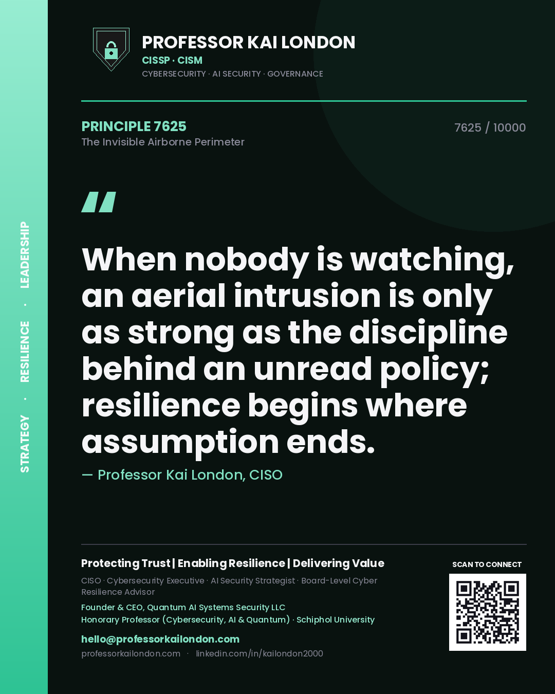 Professor Kai London principle 7625: When nobody is watching, an aerial intrusion is only as strong as the discipline behind an unread policy; resilience begins where assumption ends.