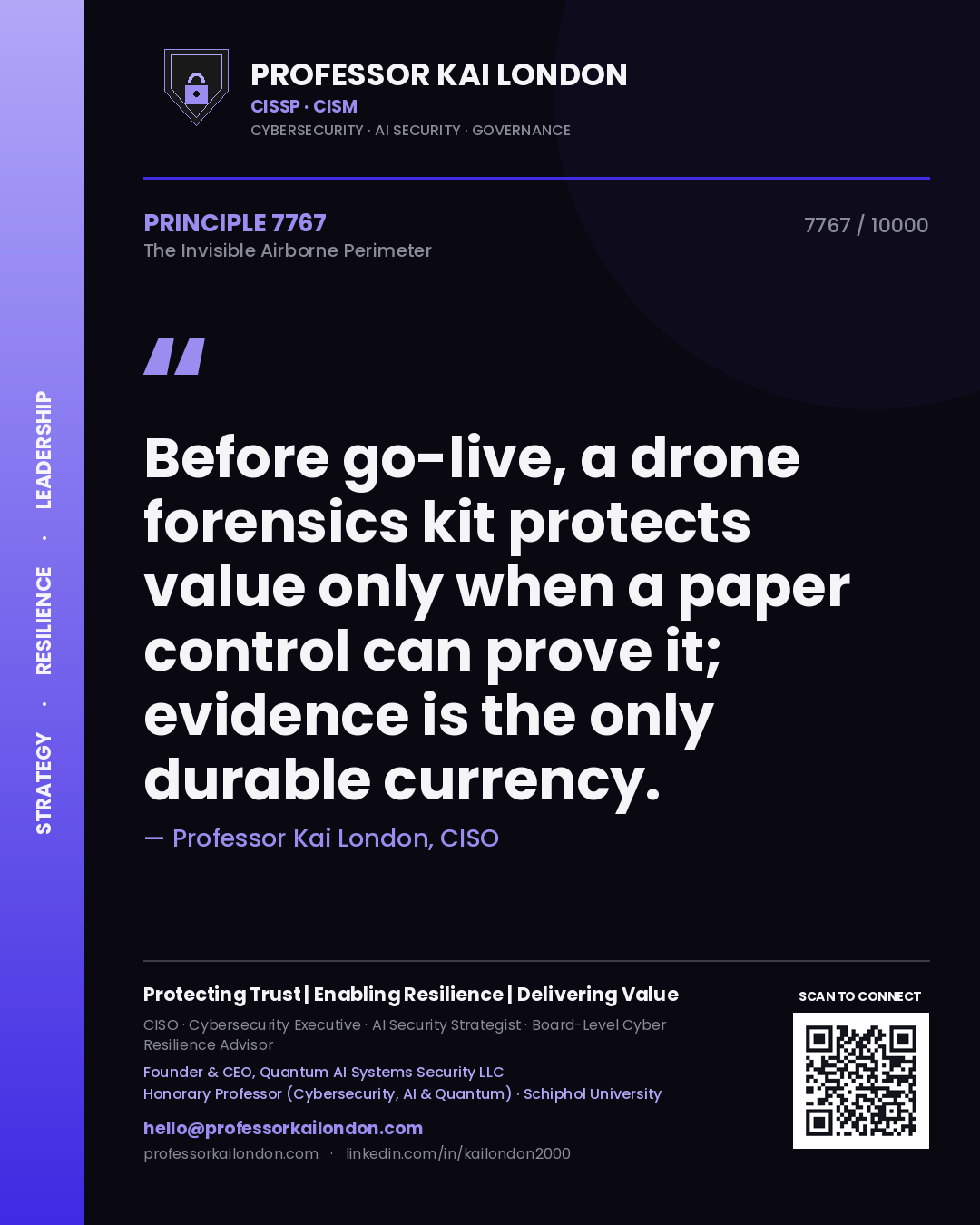 Professor Kai London principle 7767: Before go-live, a drone forensics kit protects value only when a paper control can prove it; evidence is the only durable currency.