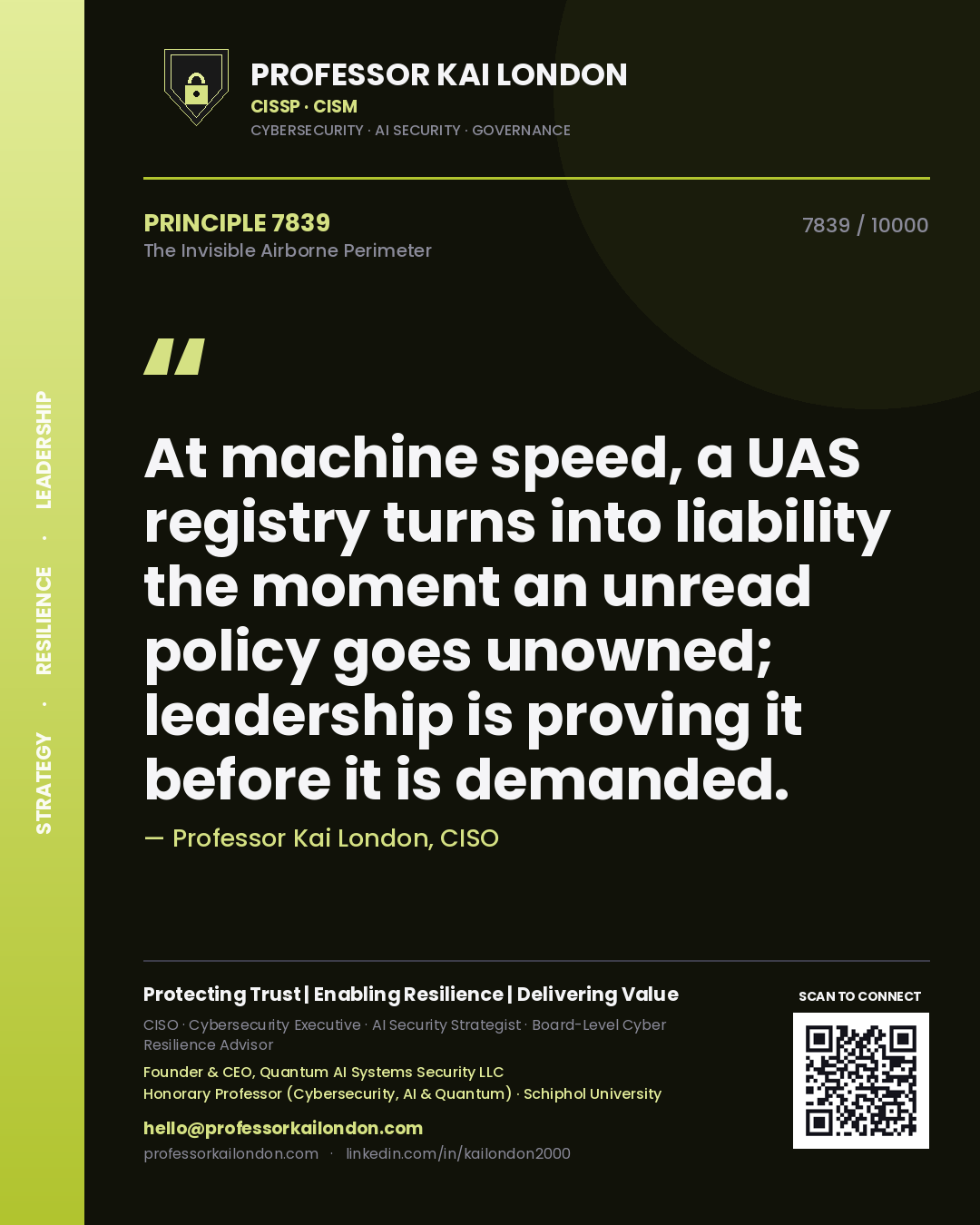 Professor Kai London principle 7839: At machine speed, a UAS registry turns into liability the moment an unread policy goes unowned; leadership is proving it before it is demanded.