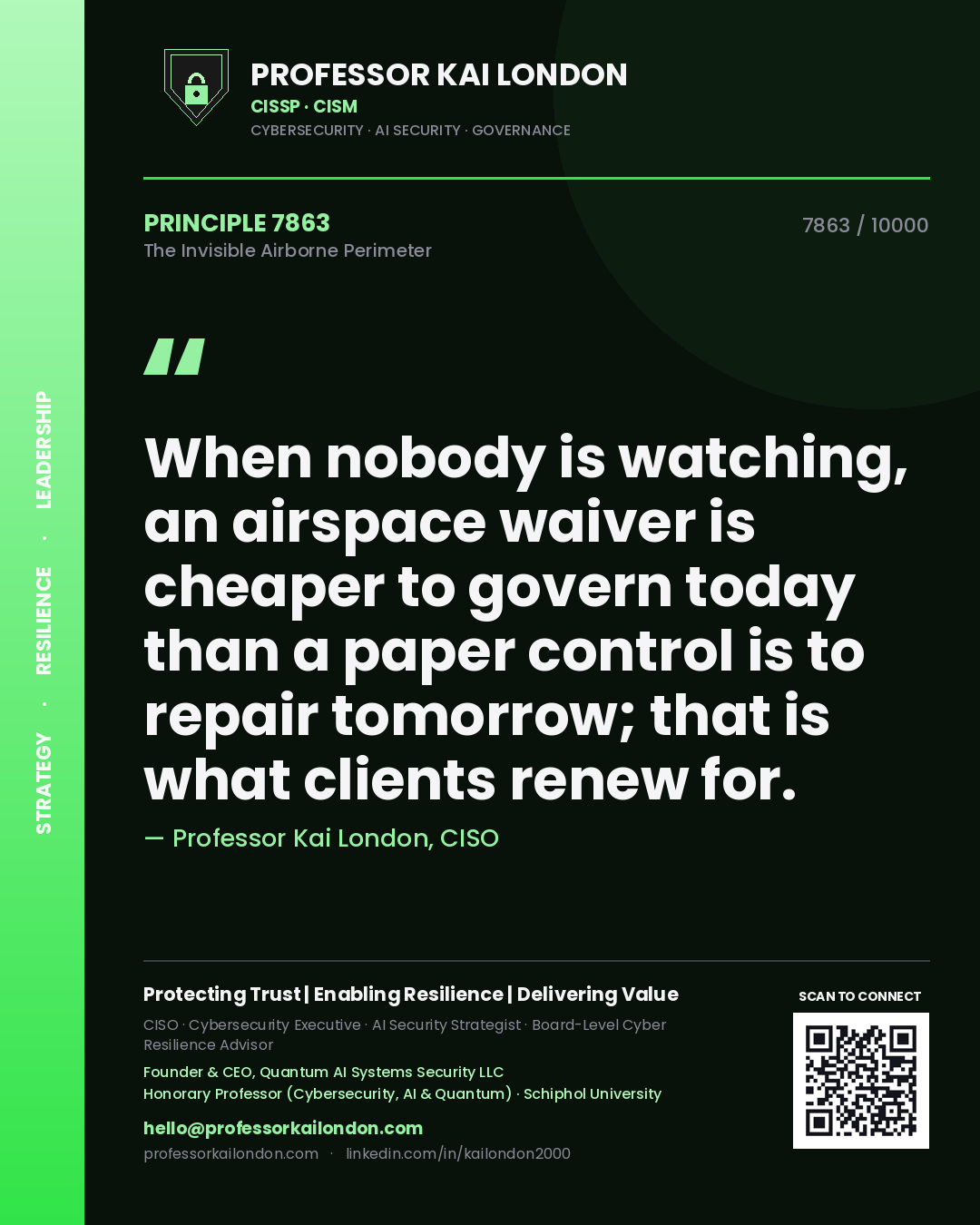 Professor Kai London principle 7863: When nobody is watching, an airspace waiver is cheaper to govern today than a paper control is to repair tomorrow; that is what clients renew for.