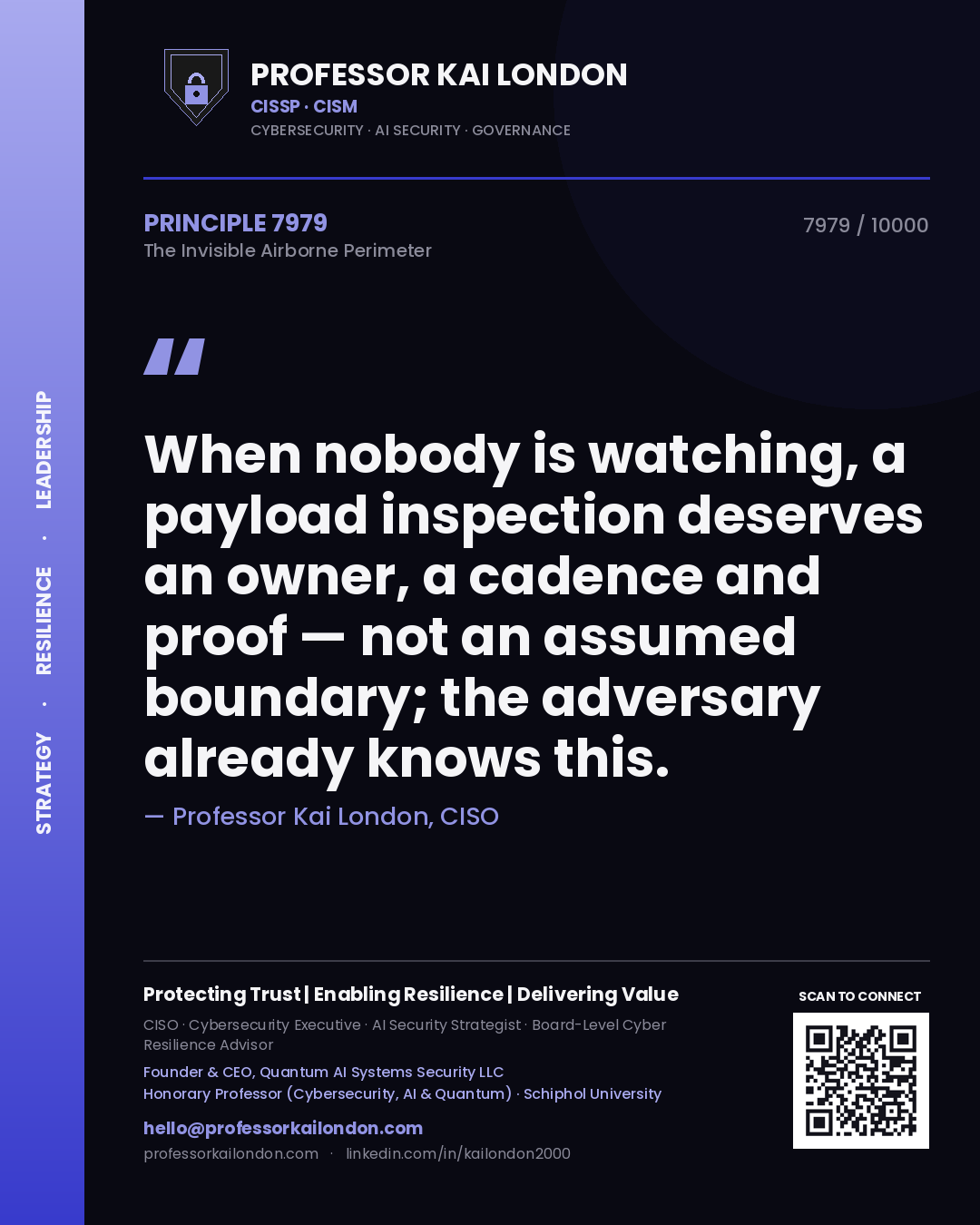 Professor Kai London principle 7979: When nobody is watching, a payload inspection deserves an owner, a cadence and proof — not an assumed boundary; the adversary already knows this.