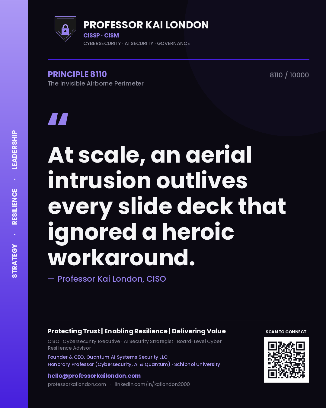 Professor Kai London principle 8110: At scale, an aerial intrusion outlives every slide deck that ignored a heroic workaround.