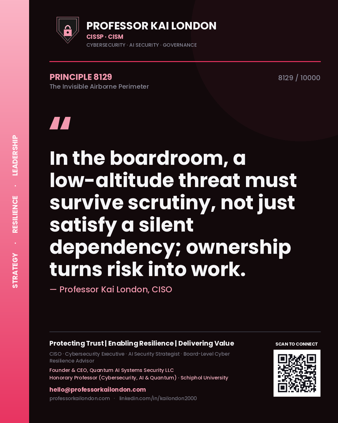 Professor Kai London principle 8129: In the boardroom, a low-altitude threat must survive scrutiny, not just satisfy a silent dependency; ownership turns risk into work.