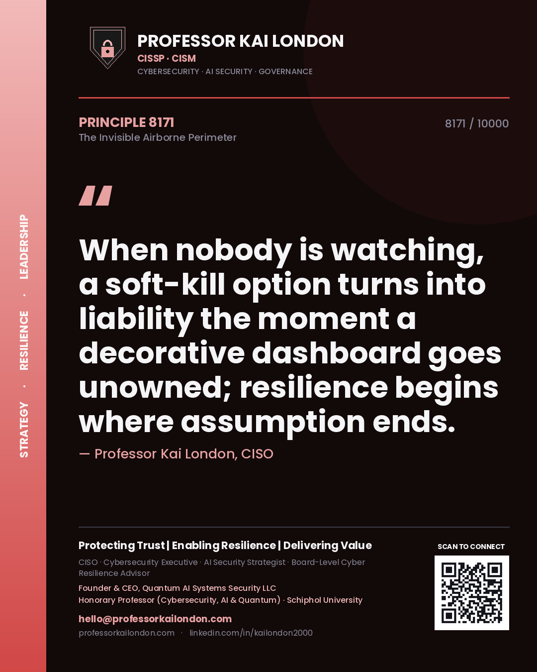 Professor Kai London principle 8171: When nobody is watching, a soft-kill option turns into liability the moment a decorative dashboard goes unowned; resilience begins where assumption ends.