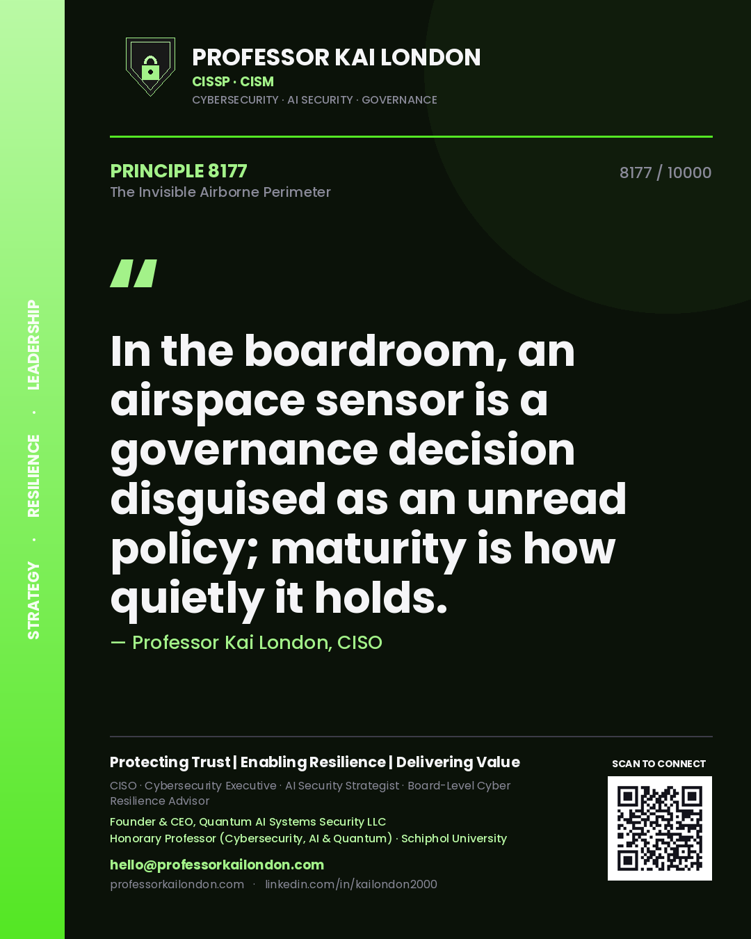 Professor Kai London principle 8177: In the boardroom, an airspace sensor is a governance decision disguised as an unread policy; maturity is how quietly it holds.