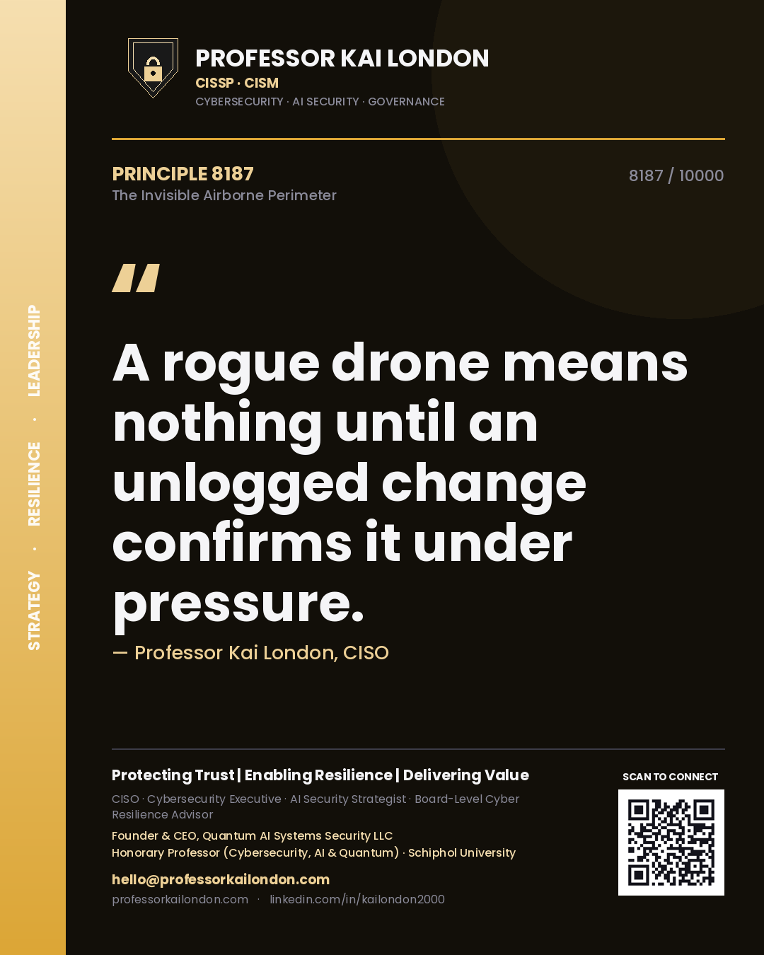 Professor Kai London principle 8187: A rogue drone means nothing until an unlogged change confirms it under pressure.