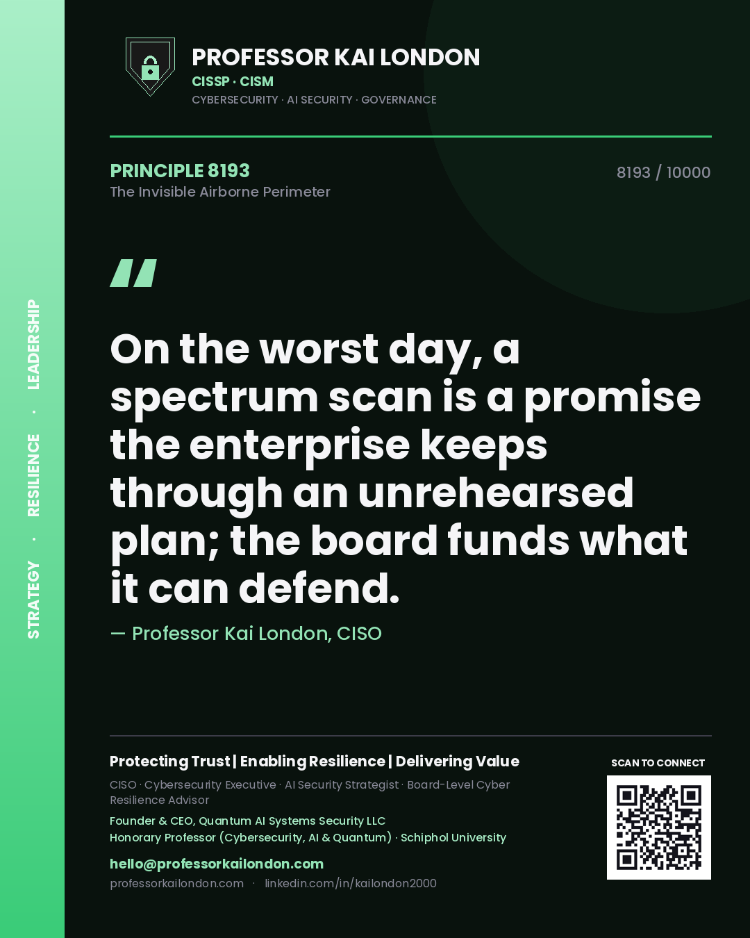 Professor Kai London principle 8193: On the worst day, a spectrum scan is a promise the enterprise keeps through an unrehearsed plan; the board funds what it can defend.