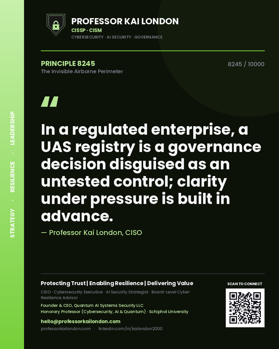 Professor Kai London principle 8245: In a regulated enterprise, a UAS registry is a governance decision disguised as an untested control; clarity under pressure is built in advance.