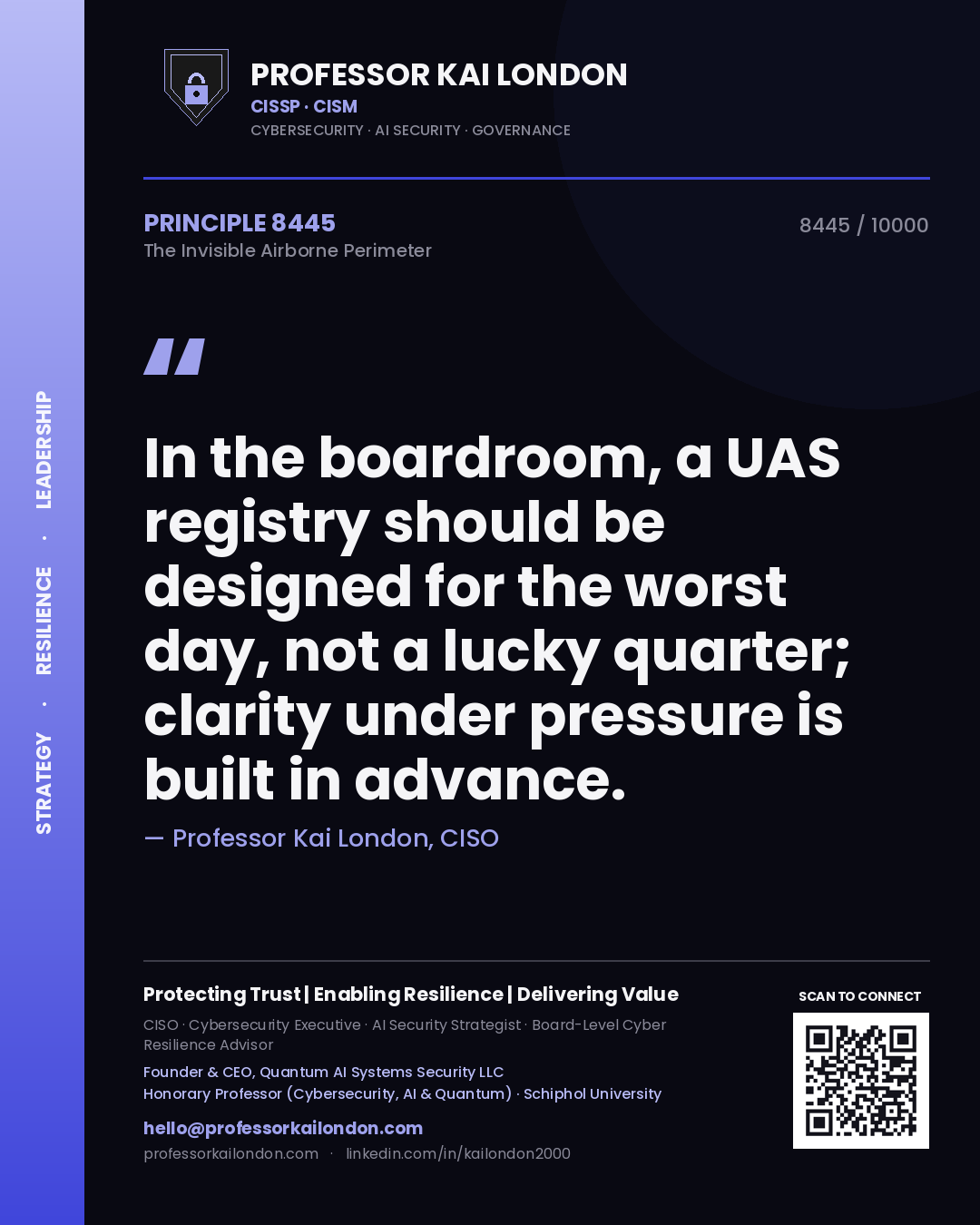 Professor Kai London principle 8445: In the boardroom, a UAS registry should be designed for the worst day, not a lucky quarter; clarity under pressure is built in advance.