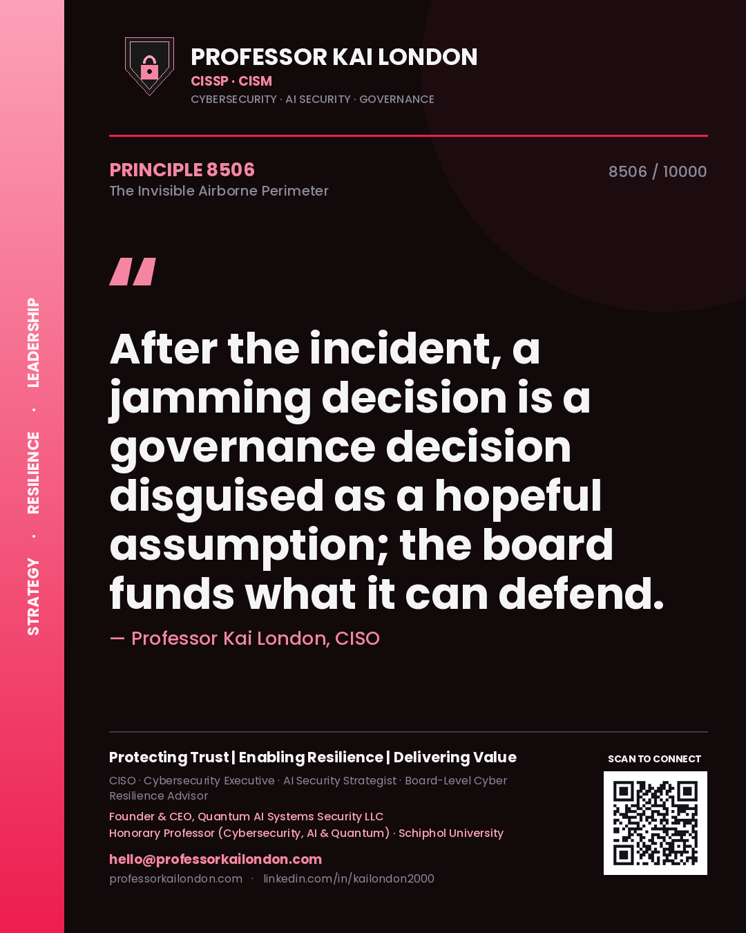 Professor Kai London principle 8506: After the incident, a jamming decision is a governance decision disguised as a hopeful assumption; the board funds what it can defend.