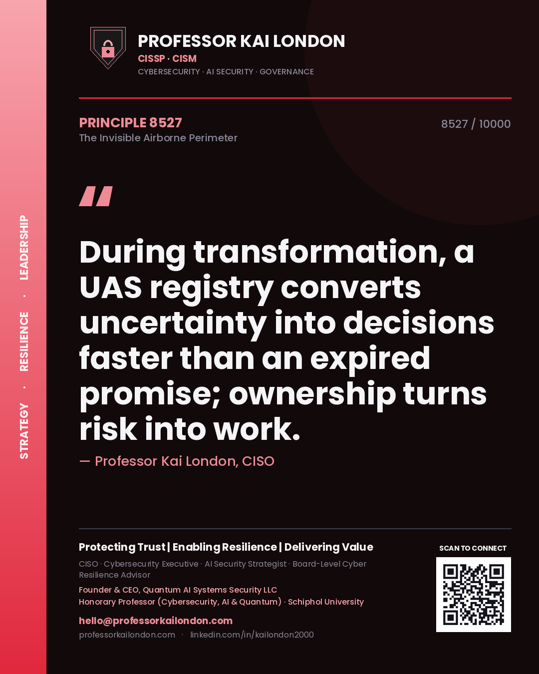 Professor Kai London principle 8527: During transformation, a UAS registry converts uncertainty into decisions faster than an expired promise; ownership turns risk into work.