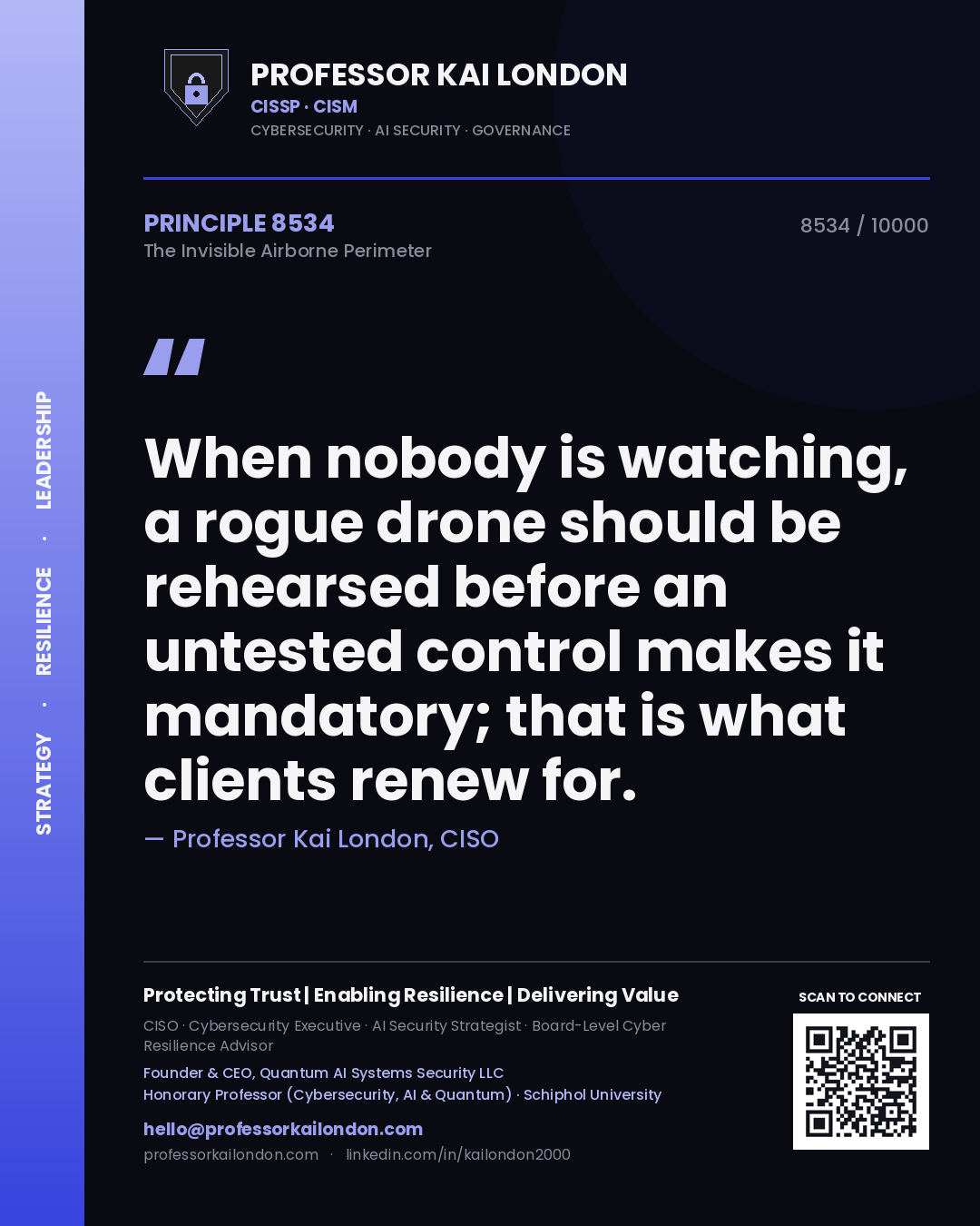 Professor Kai London principle 8534: When nobody is watching, a rogue drone should be rehearsed before an untested control makes it mandatory; that is what clients renew for.
