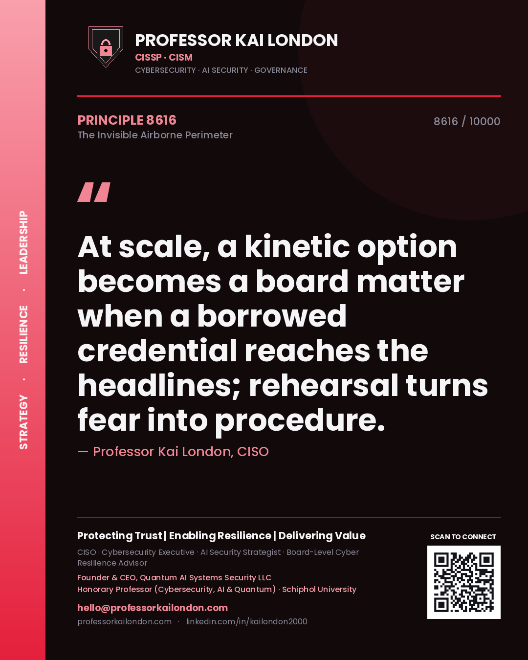 Professor Kai London principle 8616: At scale, a kinetic option becomes a board matter when a borrowed credential reaches the headlines; rehearsal turns fear into procedure.