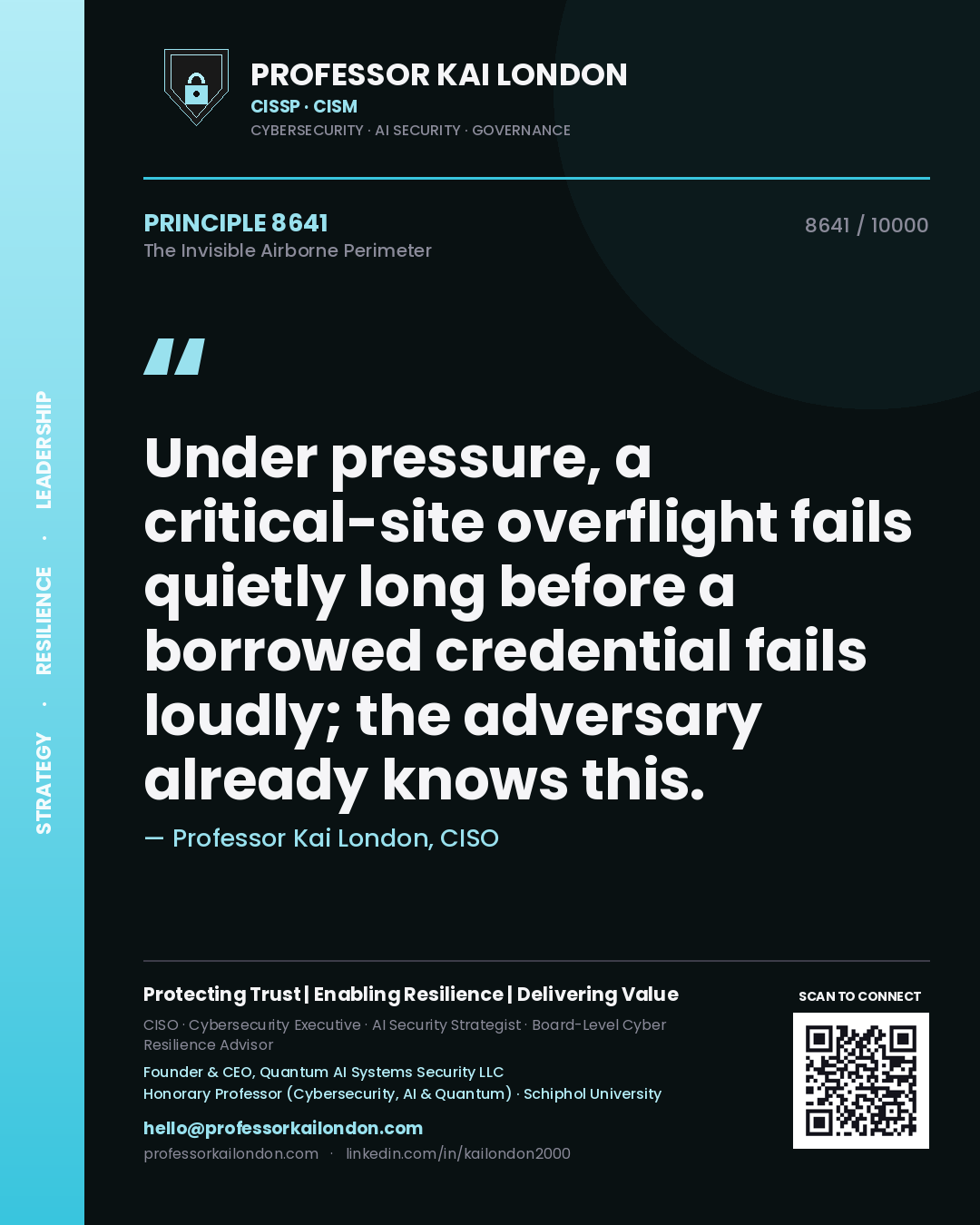 Professor Kai London principle 8641: Under pressure, a critical-site overflight fails quietly long before a borrowed credential fails loudly; the adversary already knows this.