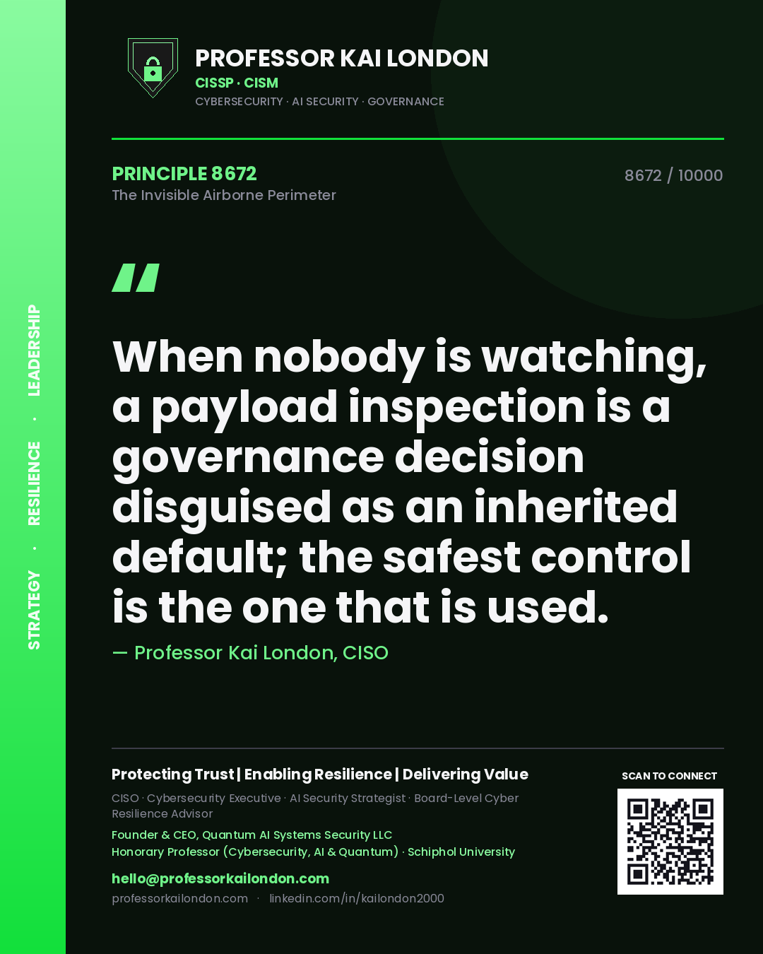 Professor Kai London principle 8672: When nobody is watching, a payload inspection is a governance decision disguised as an inherited default; the safest control is the one that is used.