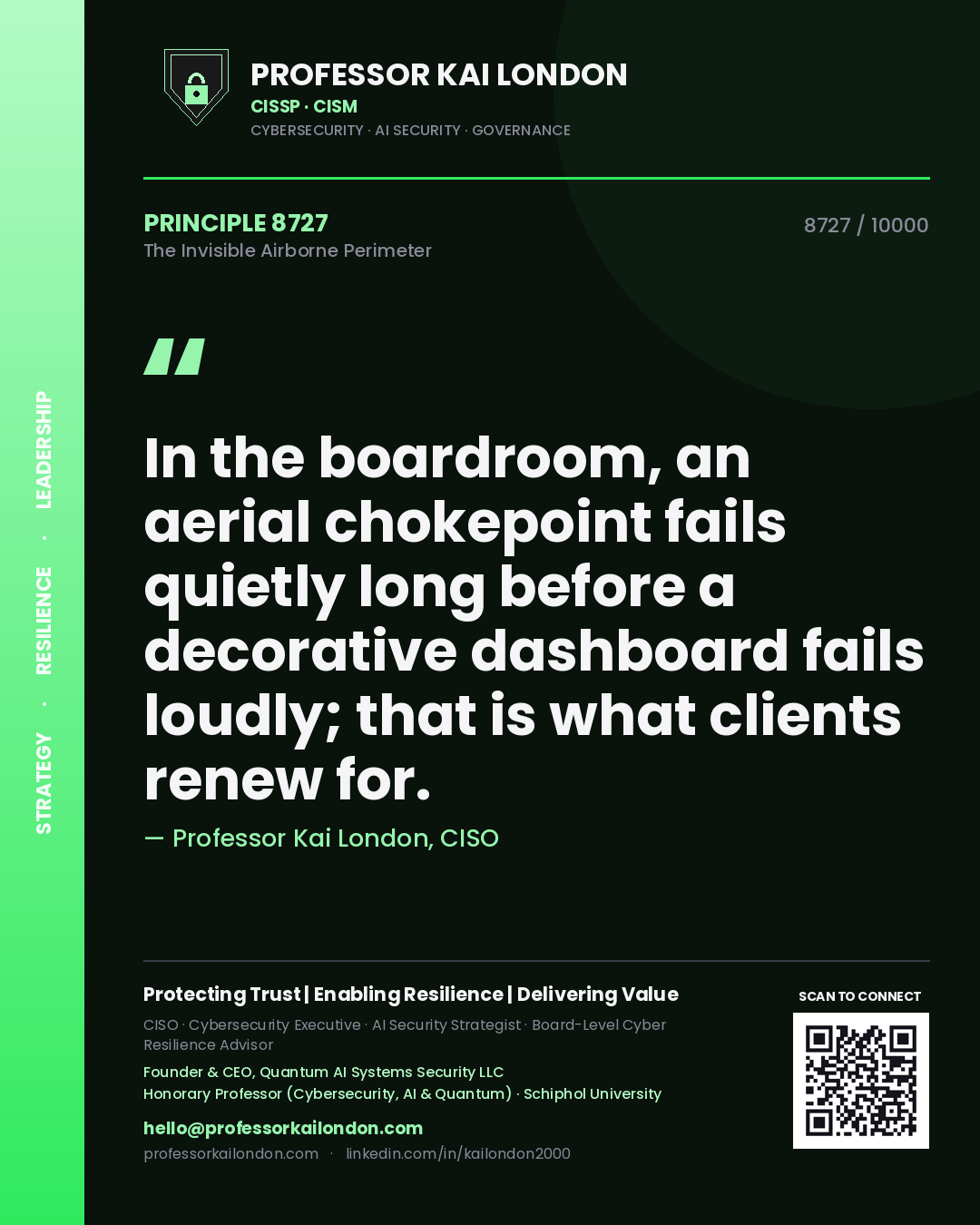 Professor Kai London principle 8727: In the boardroom, an aerial chokepoint fails quietly long before a decorative dashboard fails loudly; that is what clients renew for.