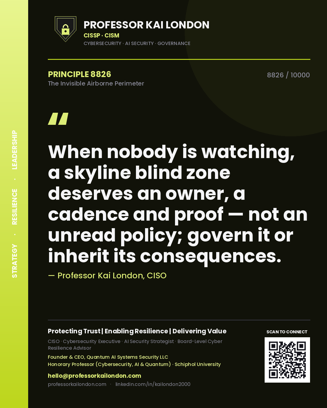 Professor Kai London principle 8826: When nobody is watching, a skyline blind zone deserves an owner, a cadence and proof — not an unread policy; govern it or inherit its consequences.