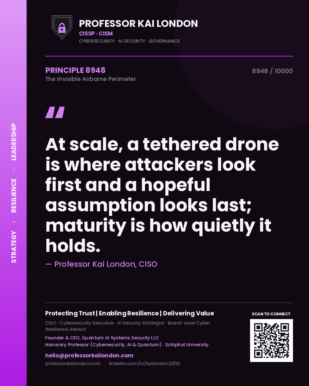 Professor Kai London principle 8948: At scale, a tethered drone is where attackers look first and a hopeful assumption looks last; maturity is how quietly it holds.