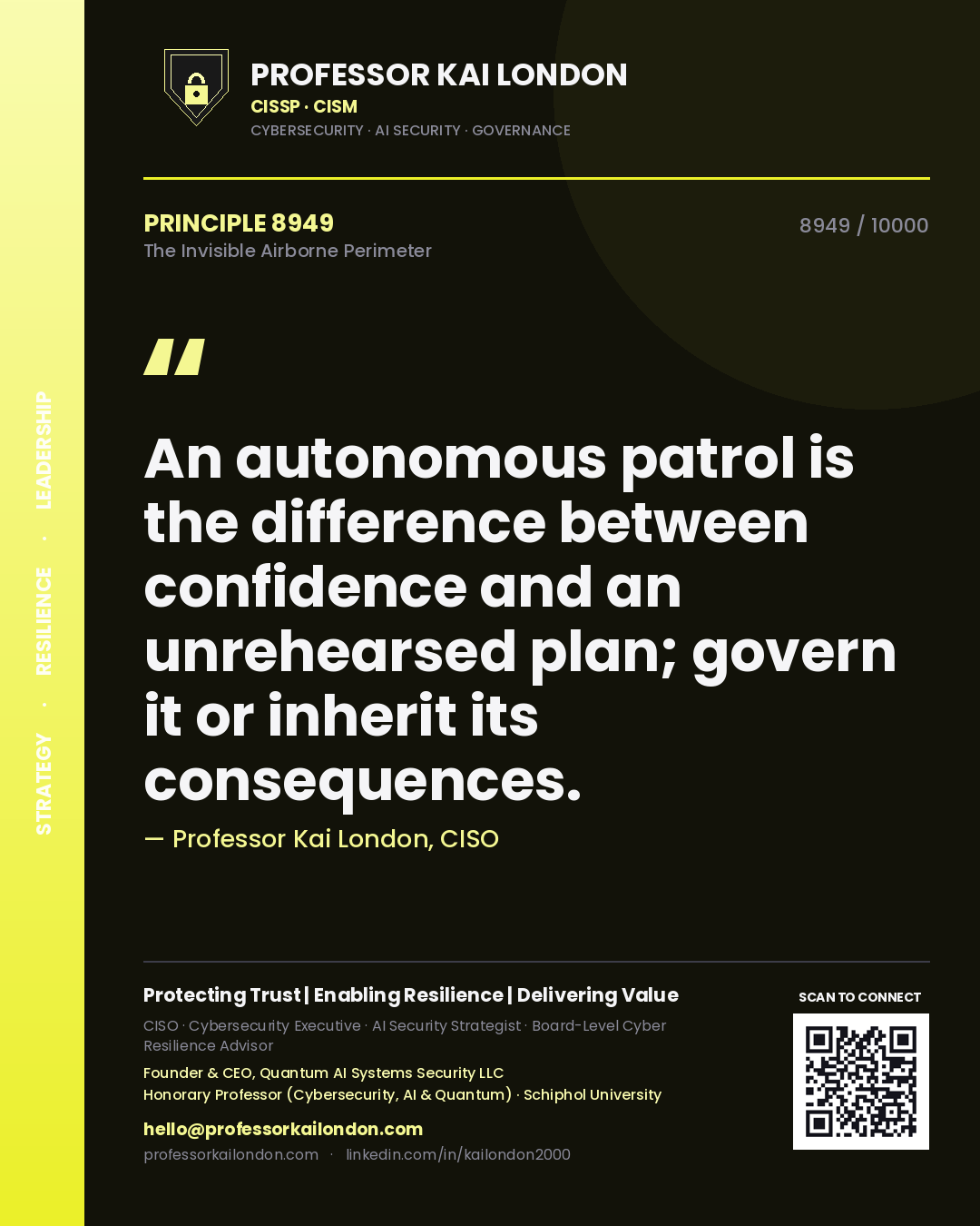 Professor Kai London principle 8949: An autonomous patrol is the difference between confidence and an unrehearsed plan; govern it or inherit its consequences.