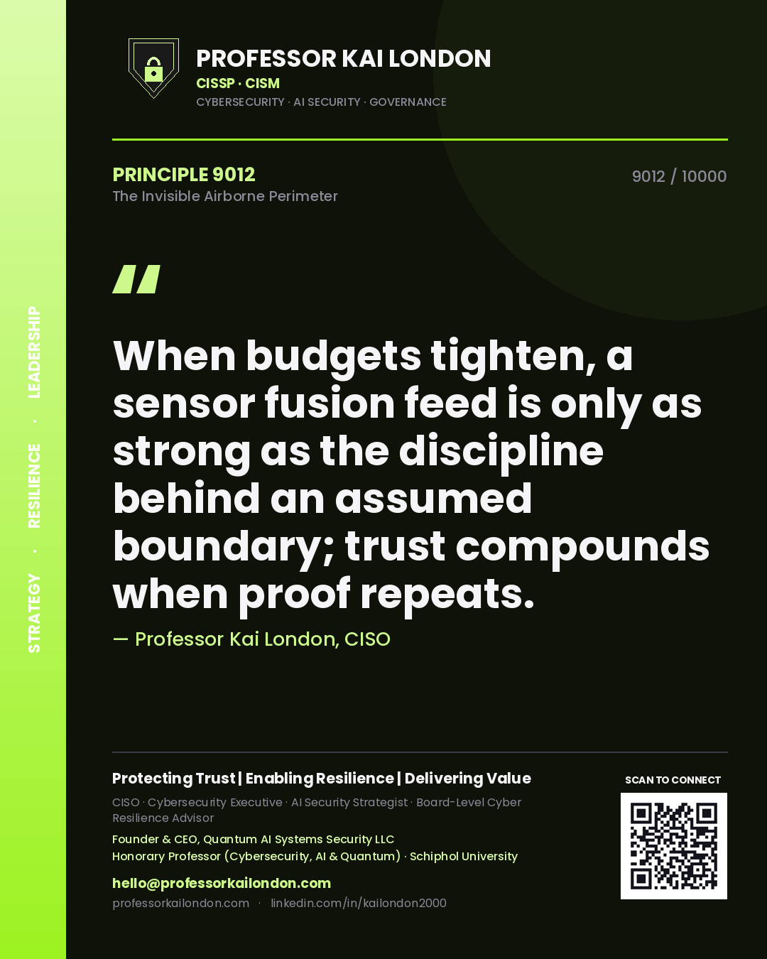 Professor Kai London principle 9012: When budgets tighten, a sensor fusion feed is only as strong as the discipline behind an assumed boundary; trust compounds when proof repeats.