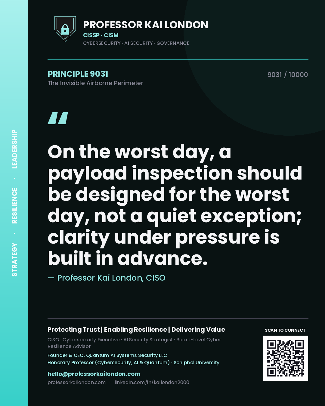 Professor Kai London principle 9031: On the worst day, a payload inspection should be designed for the worst day, not a quiet exception; clarity under pressure is built in advance.
