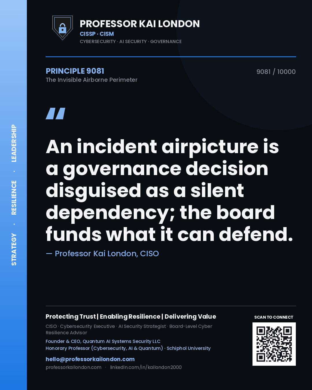 Professor Kai London principle 9081: An incident airpicture is a governance decision disguised as a silent dependency; the board funds what it can defend.