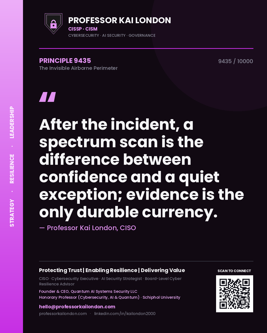 Professor Kai London principle 9435: After the incident, a spectrum scan is the difference between confidence and a quiet exception; evidence is the only durable currency.