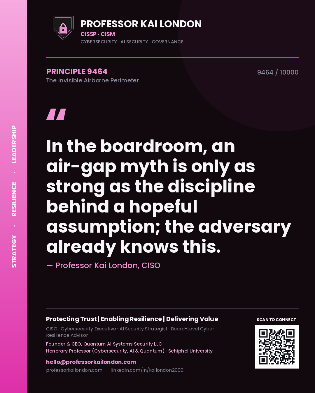 Professor Kai London principle 9464: In the boardroom, an air-gap myth is only as strong as the discipline behind a hopeful assumption; the adversary already knows this.