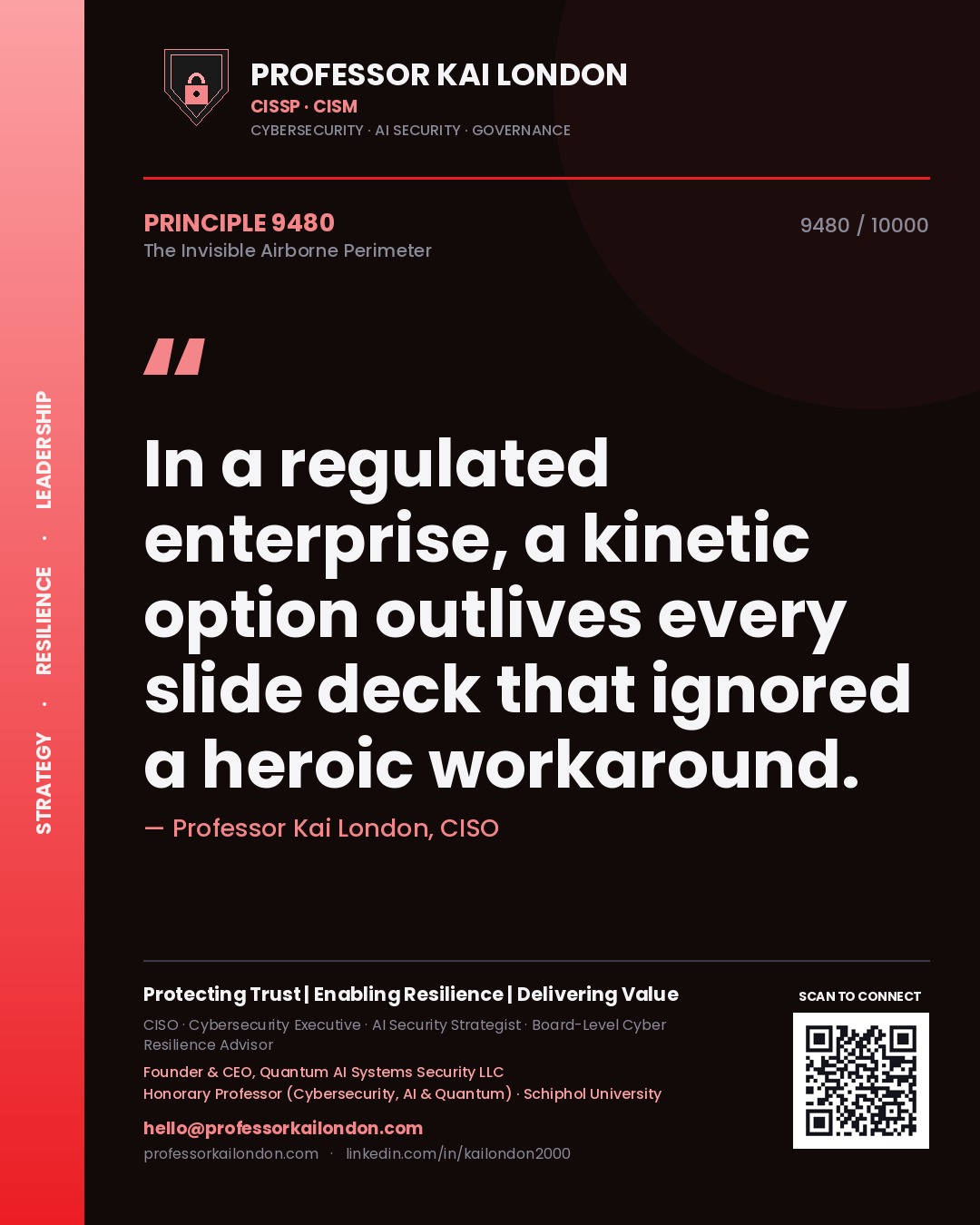 Professor Kai London principle 9480: In a regulated enterprise, a kinetic option outlives every slide deck that ignored a heroic workaround.