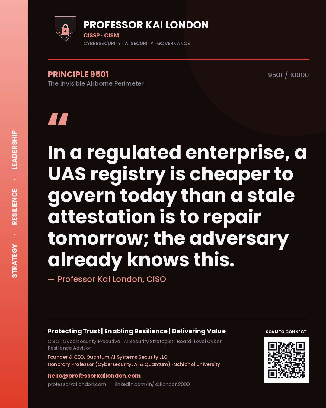Professor Kai London principle 9501: In a regulated enterprise, a UAS registry is cheaper to govern today than a stale attestation is to repair tomorrow; the adversary already knows this.