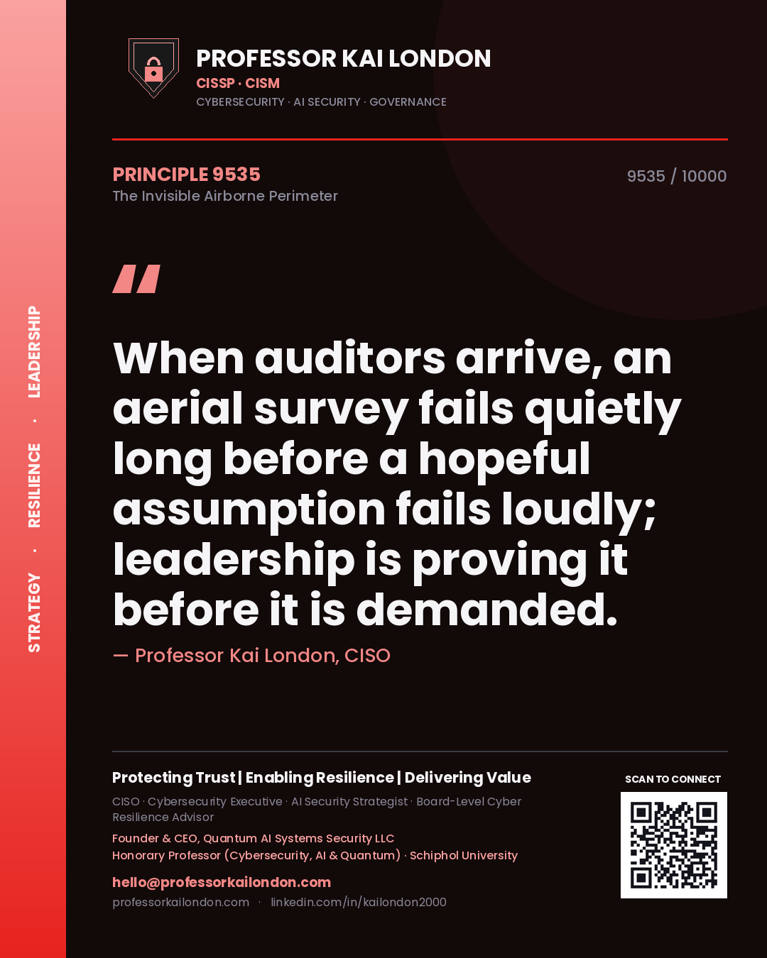 Professor Kai London principle 9535: When auditors arrive, an aerial survey fails quietly long before a hopeful assumption fails loudly; leadership is proving it before it is demanded.
