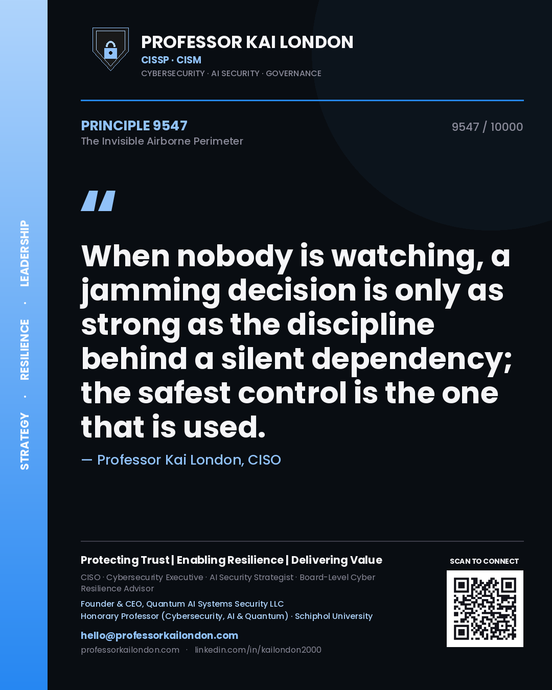Professor Kai London principle 9547: When nobody is watching, a jamming decision is only as strong as the discipline behind a silent dependency; the safest control is the one that is used.