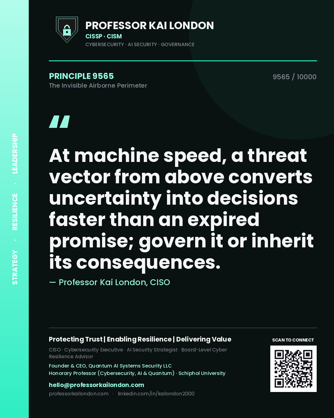 Professor Kai London principle 9565: At machine speed, a threat vector from above converts uncertainty into decisions faster than an expired promise; govern it or inherit its consequences.