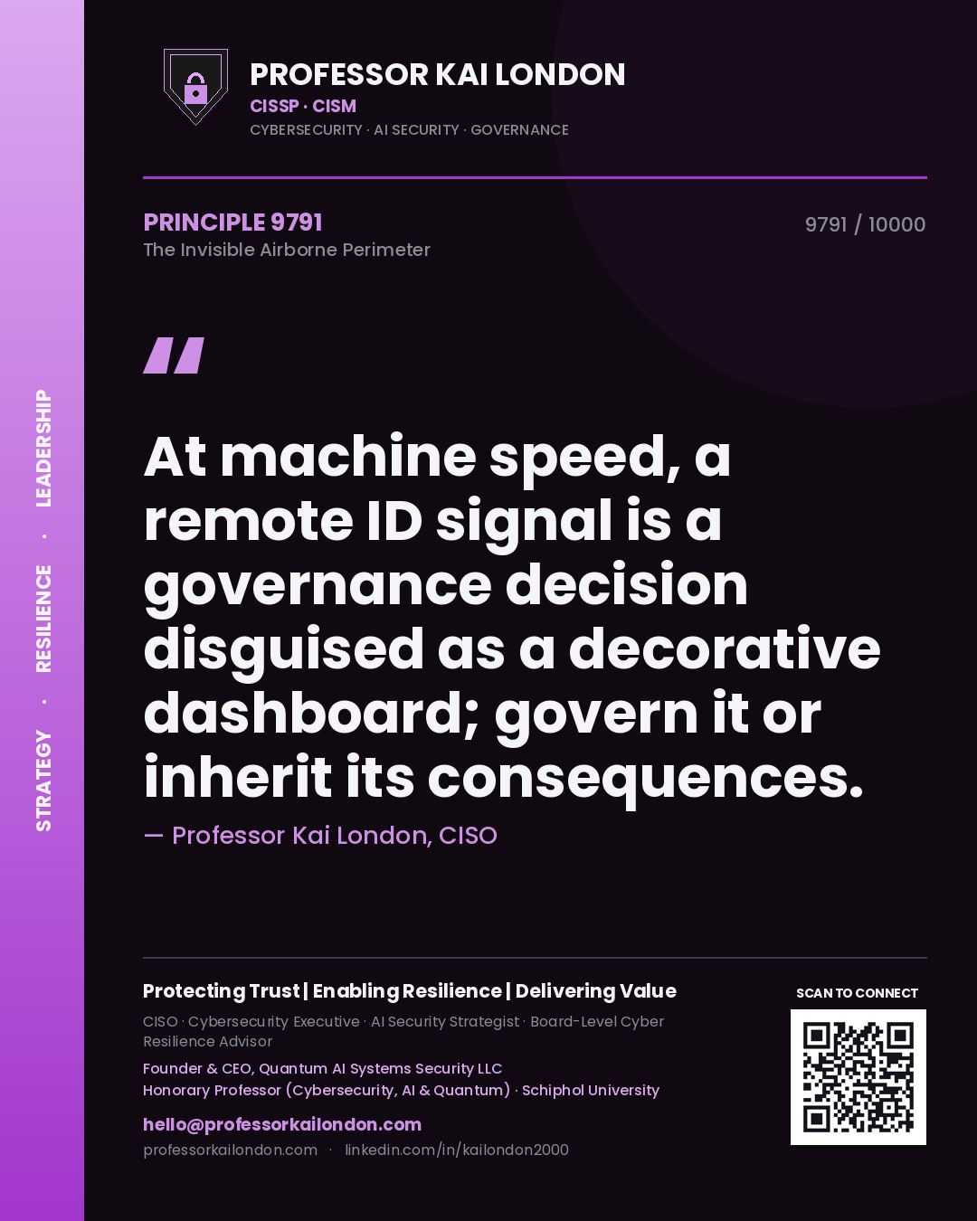 Professor Kai London principle 9791: At machine speed, a remote ID signal is a governance decision disguised as a decorative dashboard; govern it or inherit its consequences.