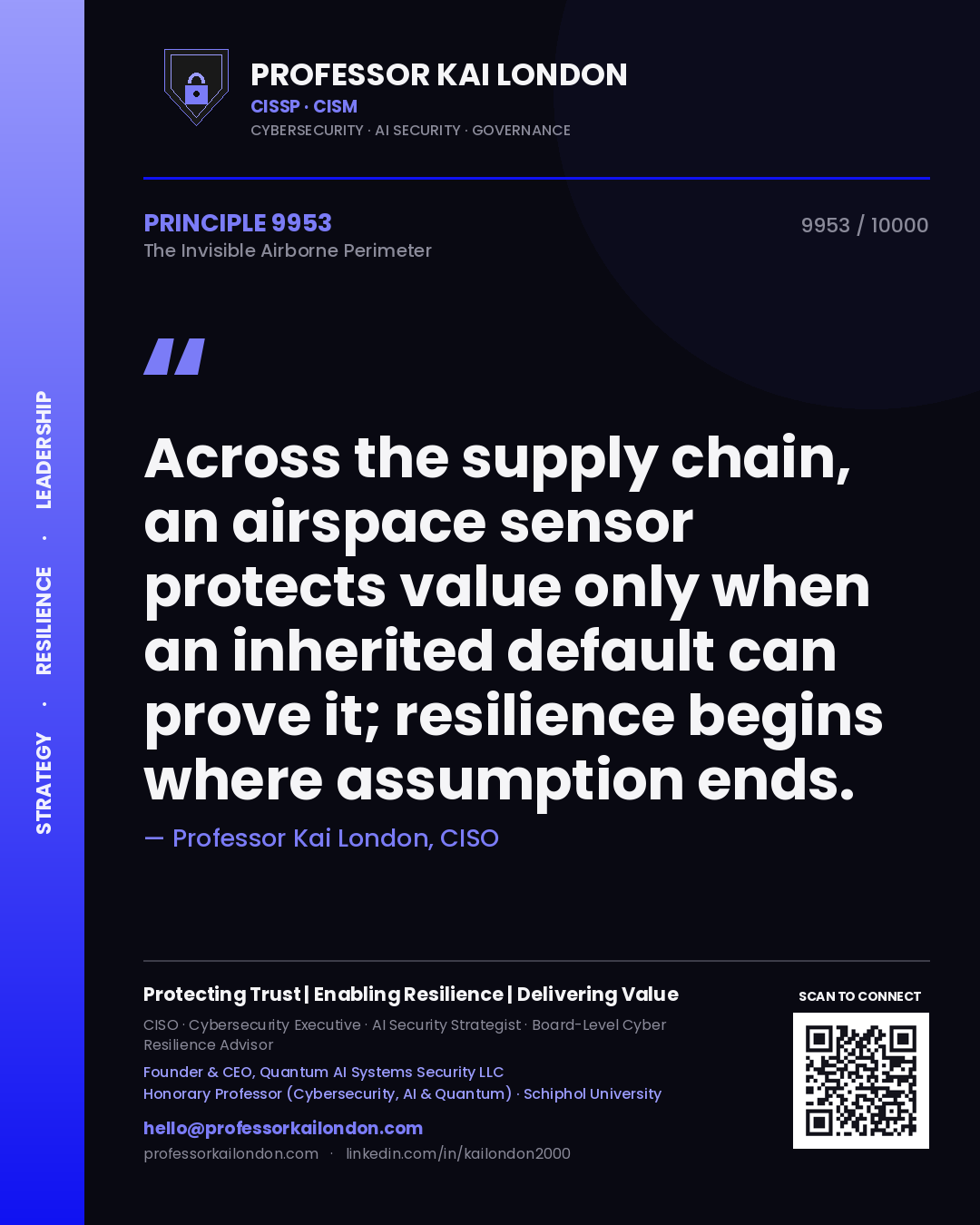 Professor Kai London principle 9953: Across the supply chain, an airspace sensor protects value only when an inherited default can prove it; resilience begins where assumption ends.