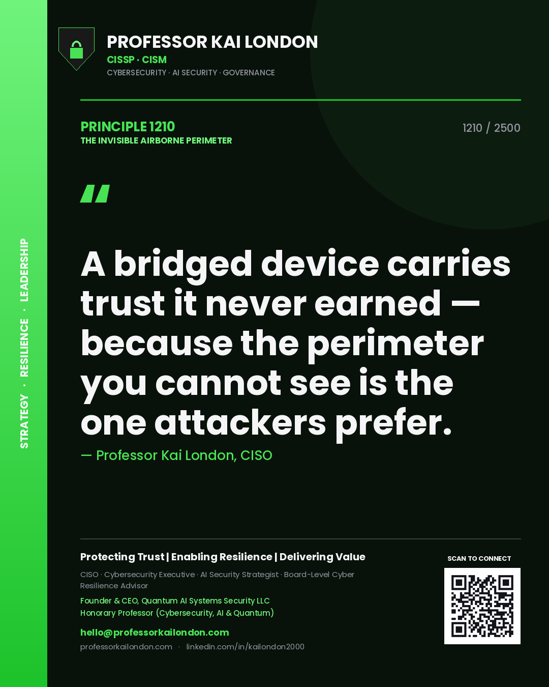 Professor Kai London principle 1210: A bridged device carries trust it never earned — because the perimeter you cannot see is the one attackers prefer.