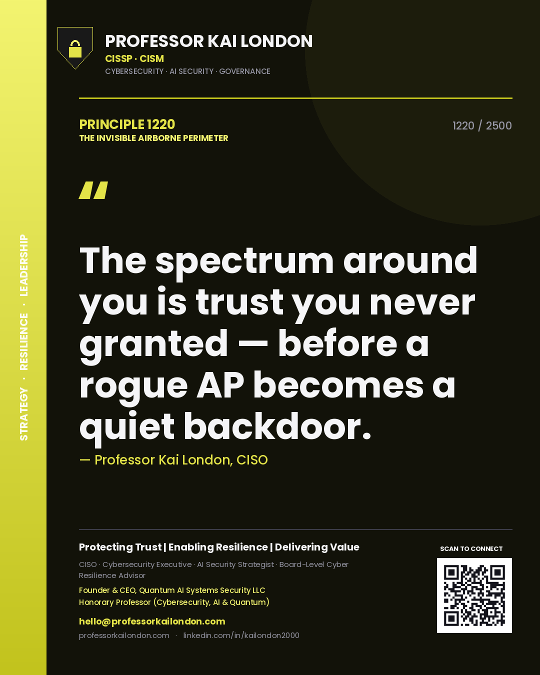 Professor Kai London principle 1220: The spectrum around you is trust you never granted — before a rogue AP becomes a quiet backdoor.