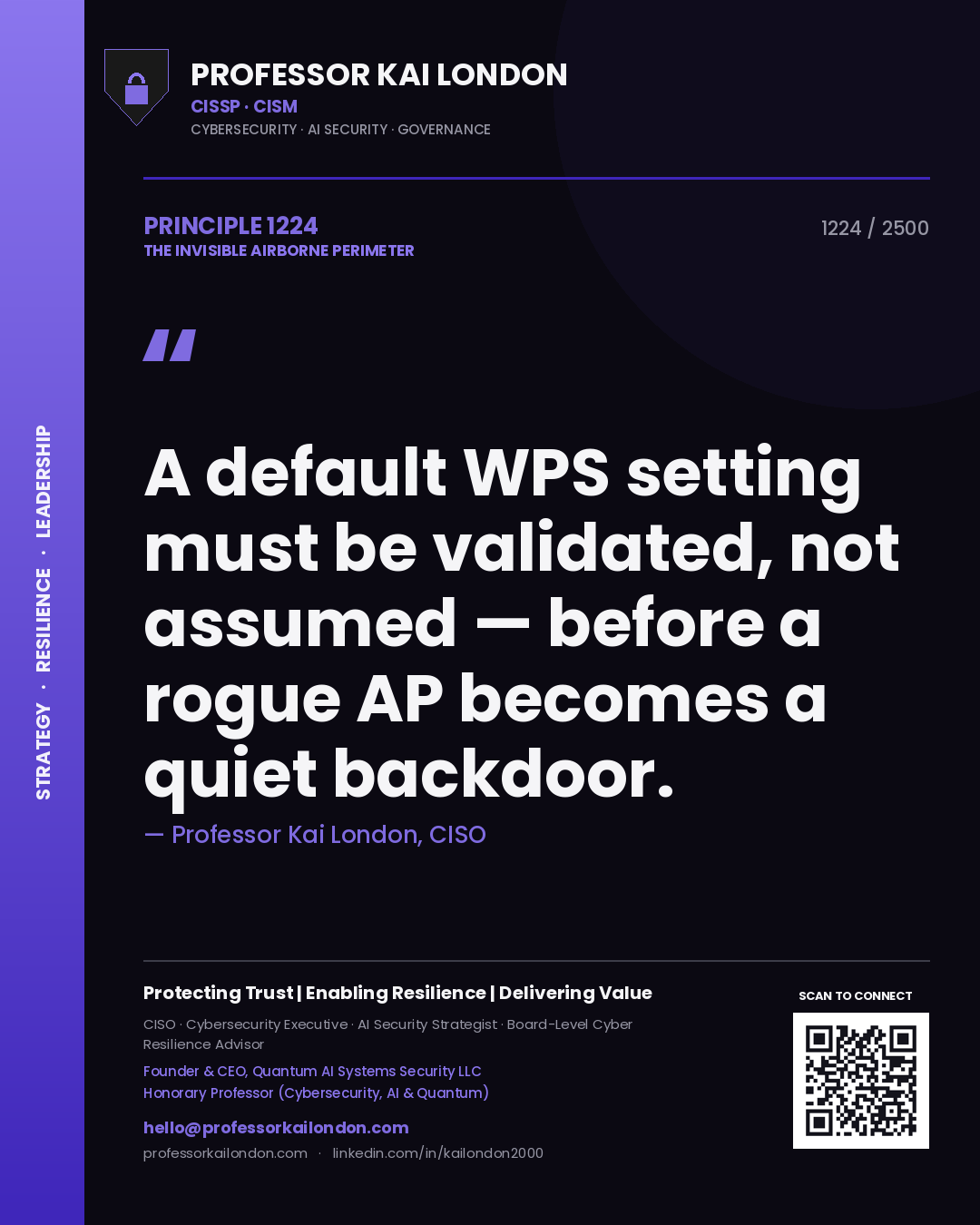 Professor Kai London principle 1224: A default WPS setting must be validated, not assumed — before a rogue AP becomes a quiet backdoor.
