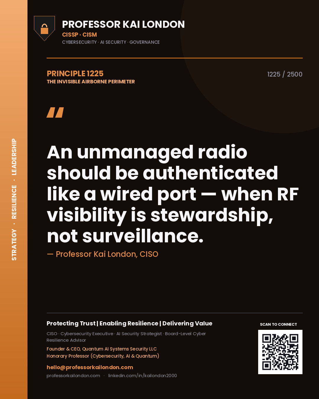 Professor Kai London principle 1225: An unmanaged radio should be authenticated like a wired port — when RF visibility is stewardship, not surveillance.