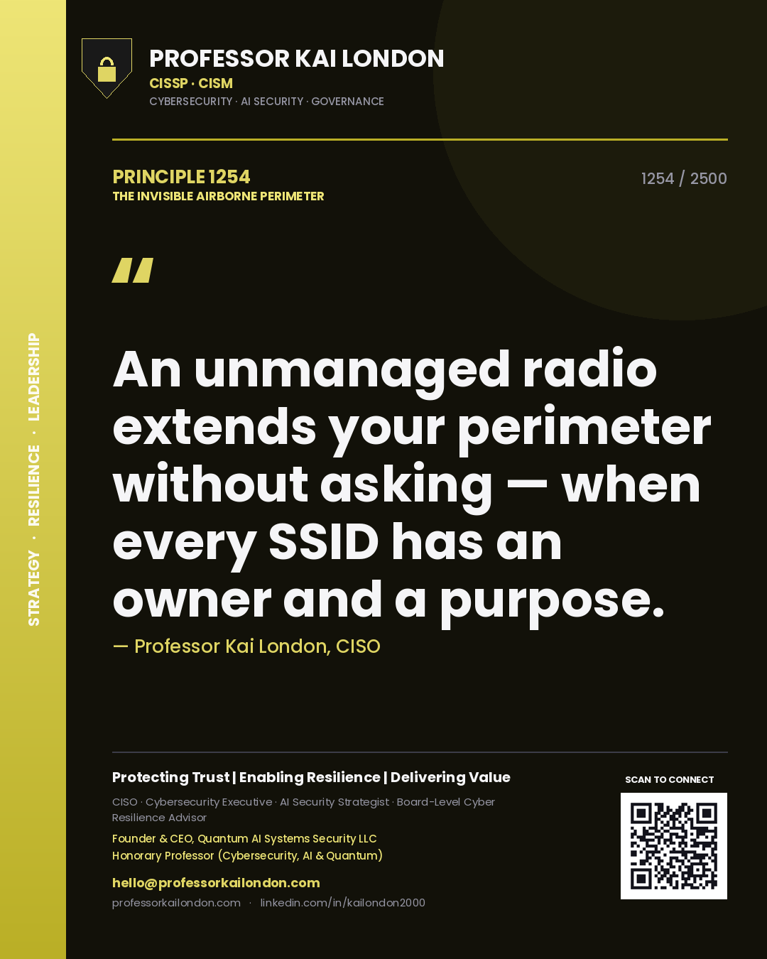 Professor Kai London principle 1254: An unmanaged radio extends your perimeter without asking — when every SSID has an owner and a purpose.