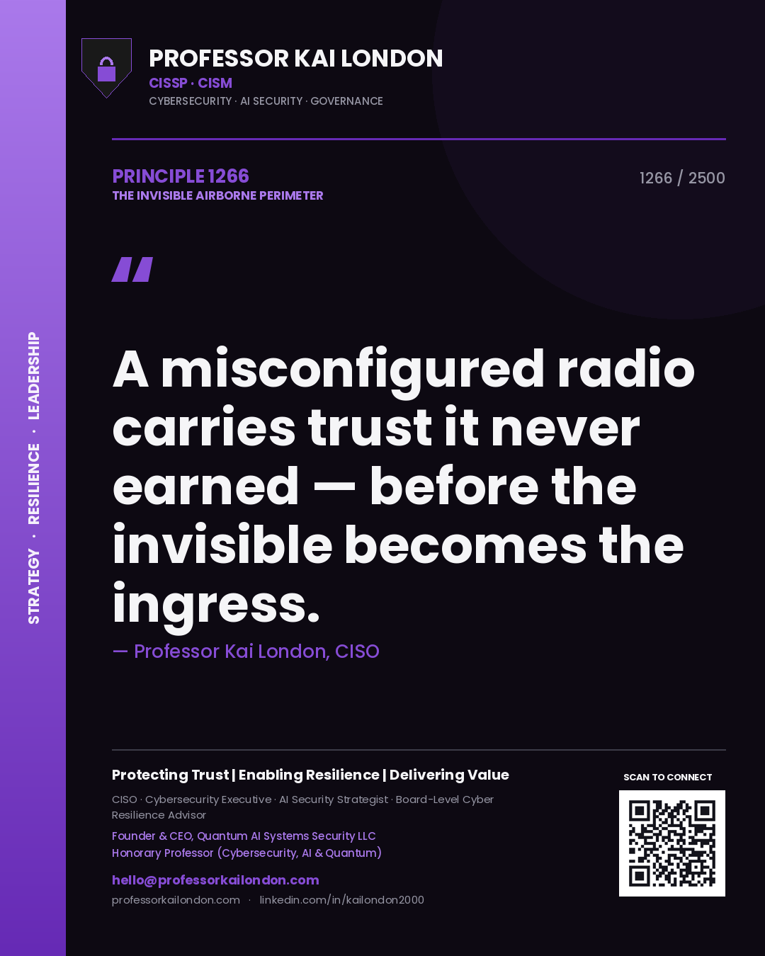 Professor Kai London principle 1266: A misconfigured radio carries trust it never earned — before the invisible becomes the ingress.