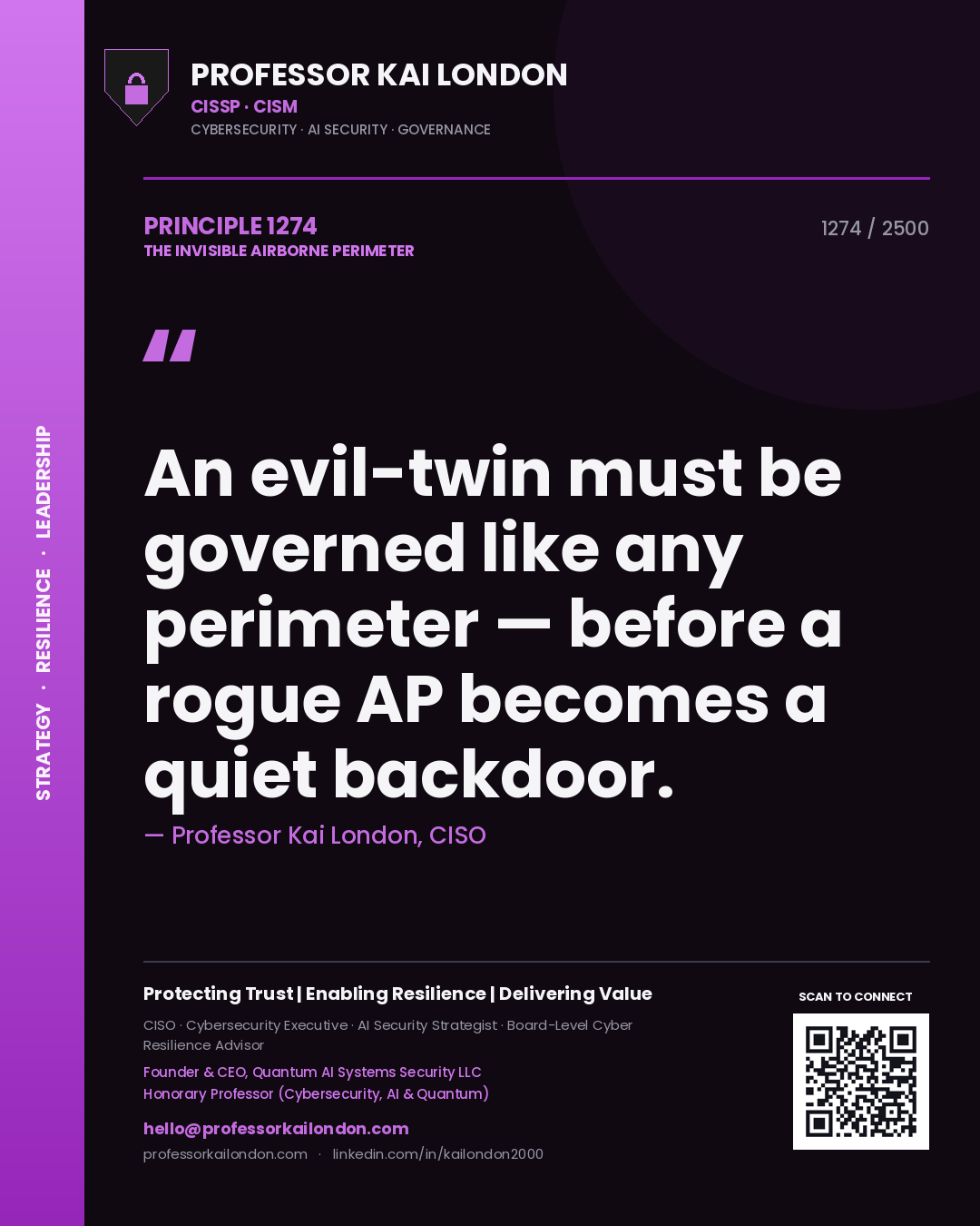 Professor Kai London principle 1274: An evil-twin must be governed like any perimeter — before a rogue AP becomes a quiet backdoor.