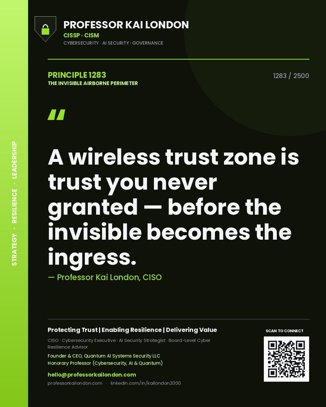 Professor Kai London principle 1283: A wireless trust zone is trust you never granted — before the invisible becomes the ingress.