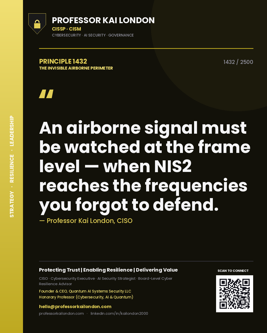 Professor Kai London principle 1432: An airborne signal must be watched at the frame level — when NIS2 reaches the frequencies you forgot to defend.
