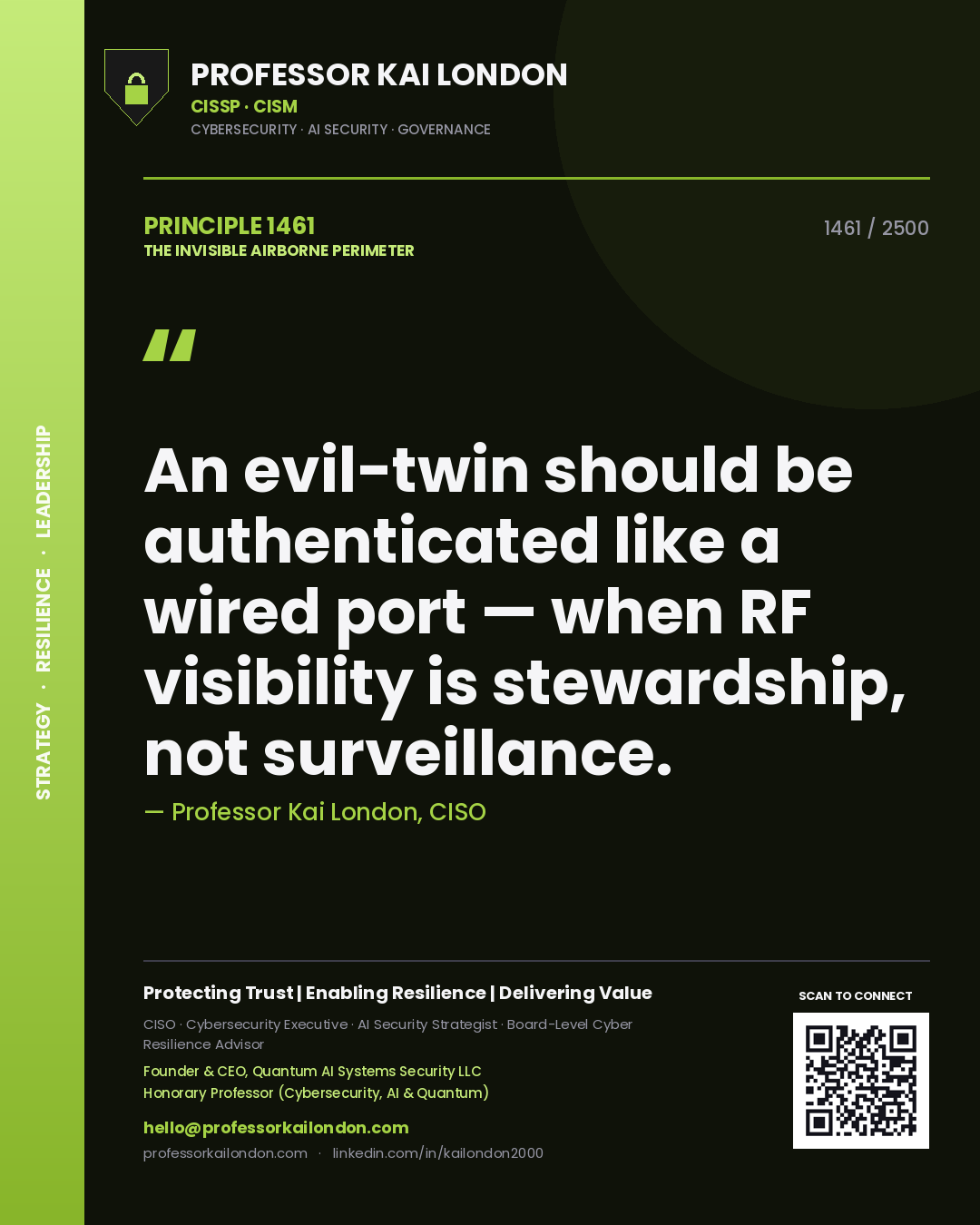 Professor Kai London principle 1461: An evil-twin should be authenticated like a wired port — when RF visibility is stewardship, not surveillance.