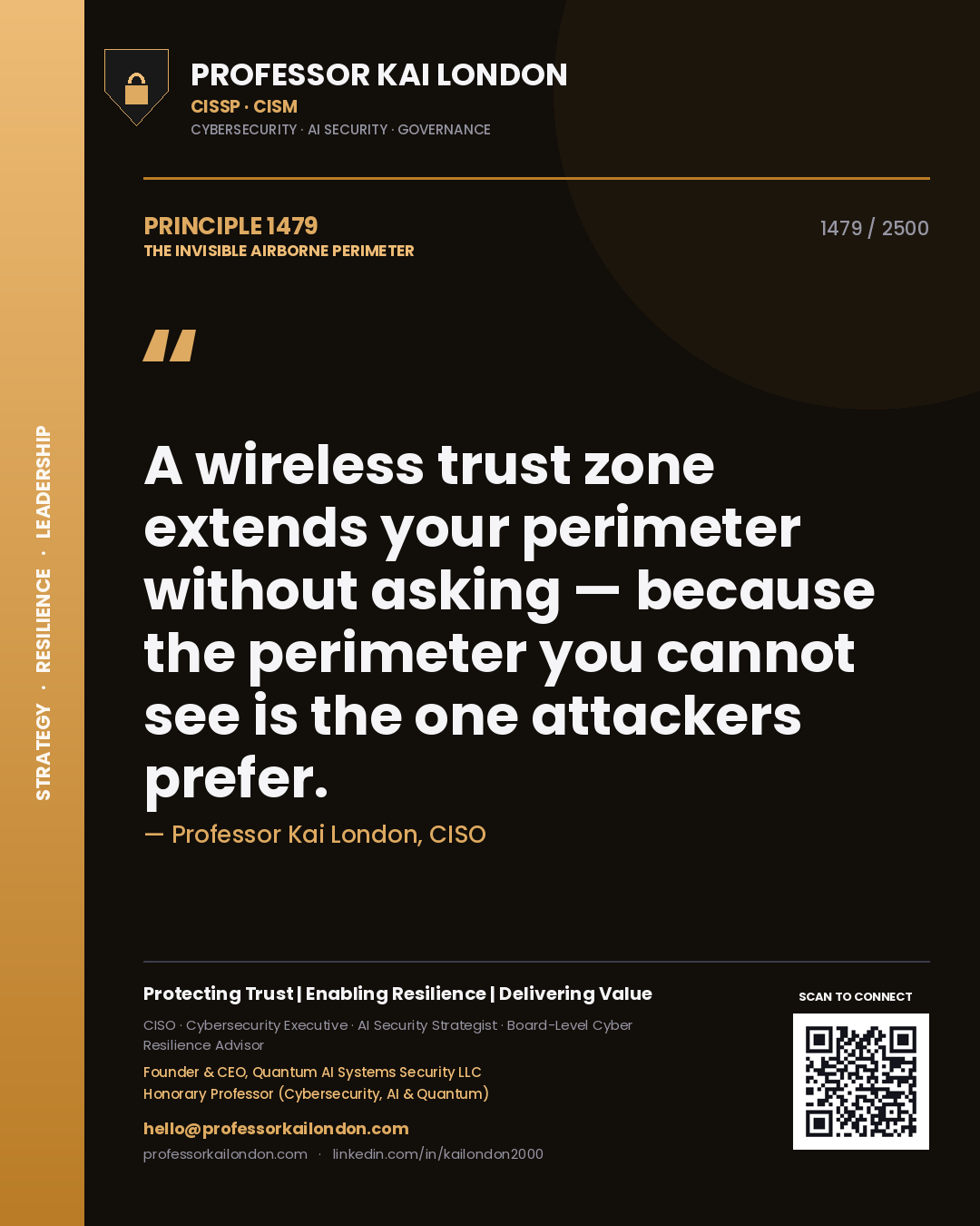 Professor Kai London principle 1479: A wireless trust zone extends your perimeter without asking — because the perimeter you cannot see is the one attackers prefer.