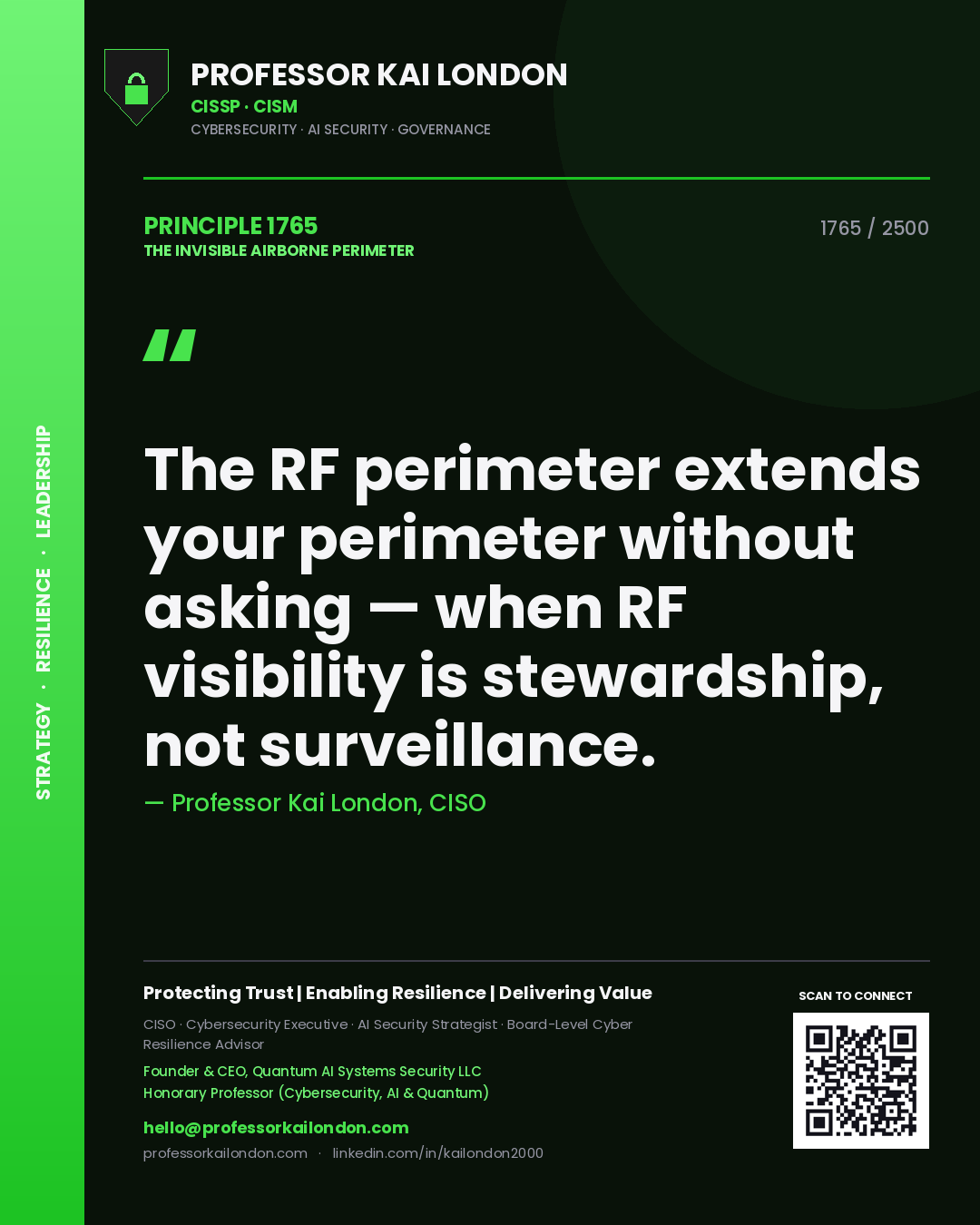 Professor Kai London principle 1765: The RF perimeter extends your perimeter without asking — when RF visibility is stewardship, not surveillance.