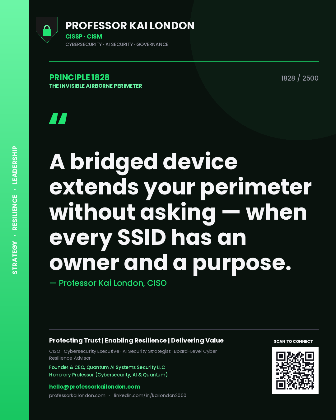 Professor Kai London principle 1828: A bridged device extends your perimeter without asking — when every SSID has an owner and a purpose.