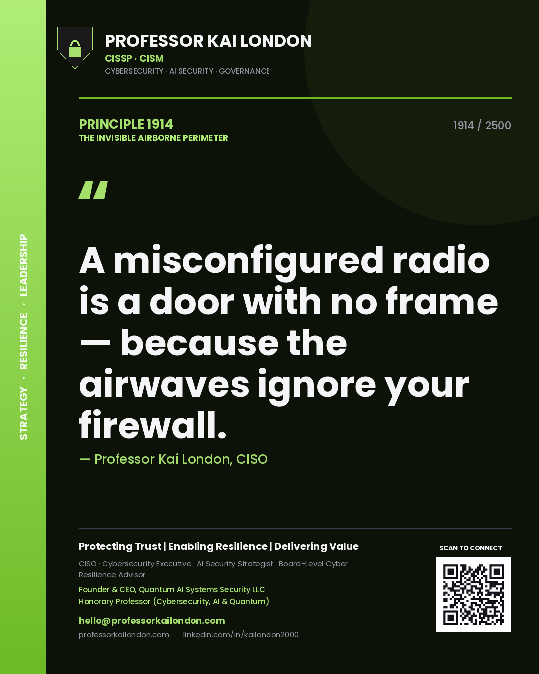 Professor Kai London principle 1914: A misconfigured radio is a door with no frame — because the airwaves ignore your firewall.